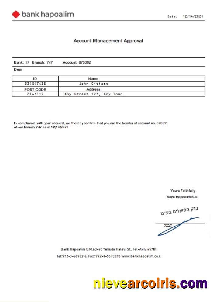 Israel Bank Hapoalim Account Management Approval